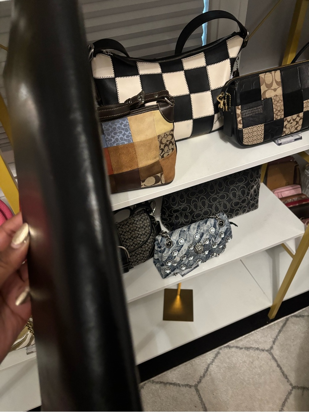 Black Leather Top-Handle Bag with Amber Handle - Picture 8 of 9
